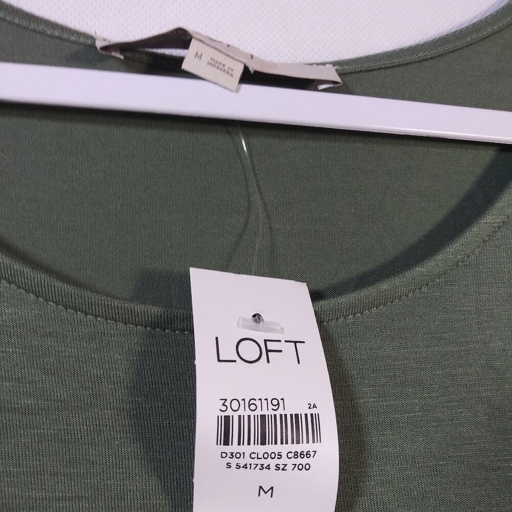 LOFT Solid Green Short Sleeve Casual Oversized Stretch Pullover Shirt Size M - Picture 4 of 8